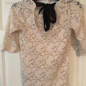 Off white lace shirt with black satin tie